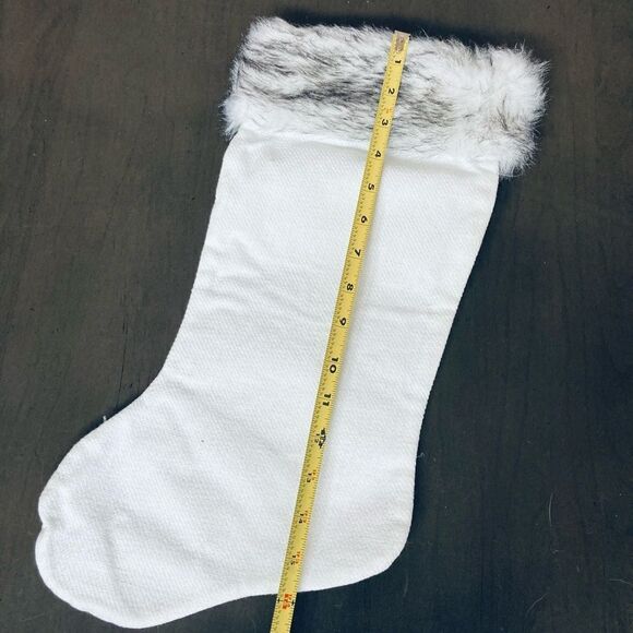 White Christmas Deer Faux Fur Silver Sequin Stocking - Picture 3 of 3